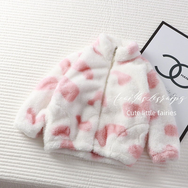 Fleece Padded Coat Puff Velvet Surface Western Style All-matching Baby Boy And Baby Girl Warm Top