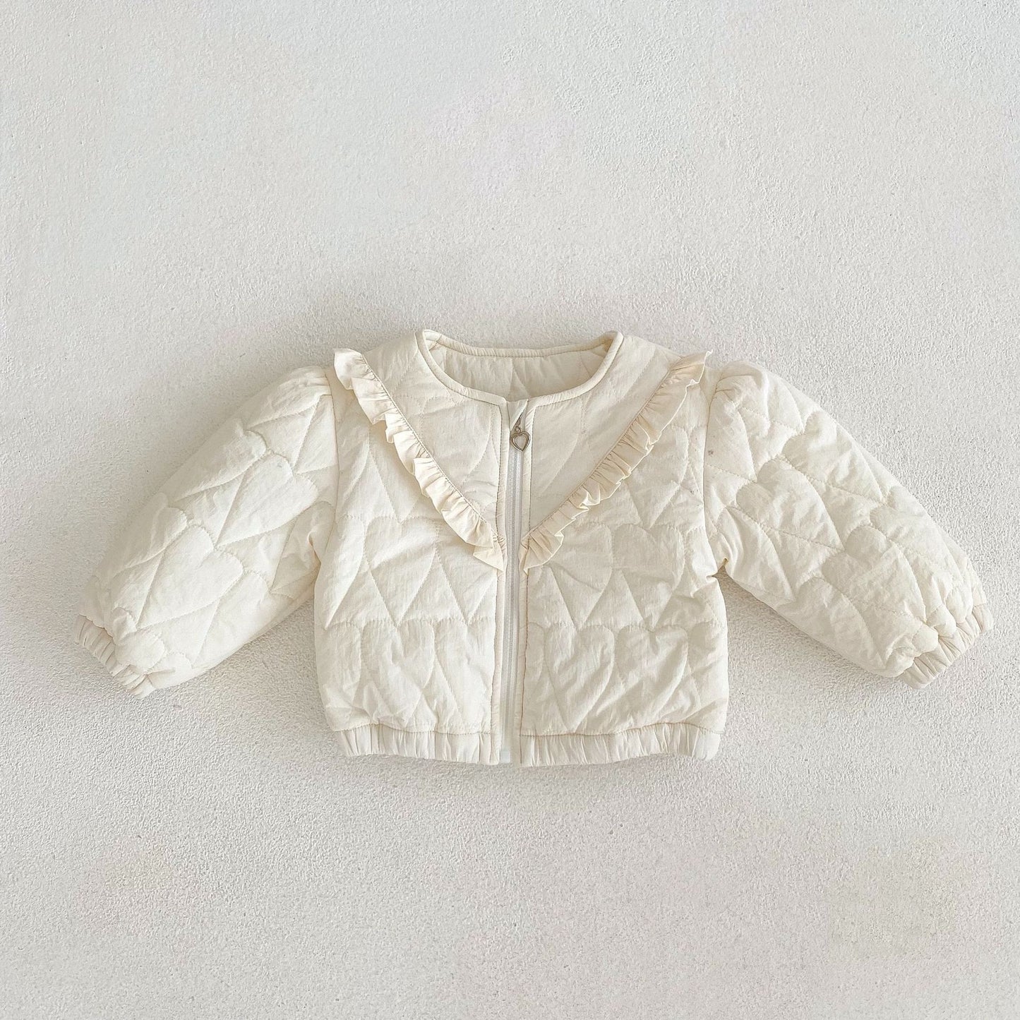 Baby Girls' Cotton-padded Jacket Thickened Heart-shaped Bubble Long Sleeve Cardigan Plaid Coat