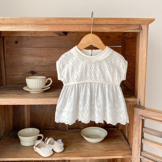 Casual Crocheted Hollow Sleeveless Knitted Stitching Lace Swing Top