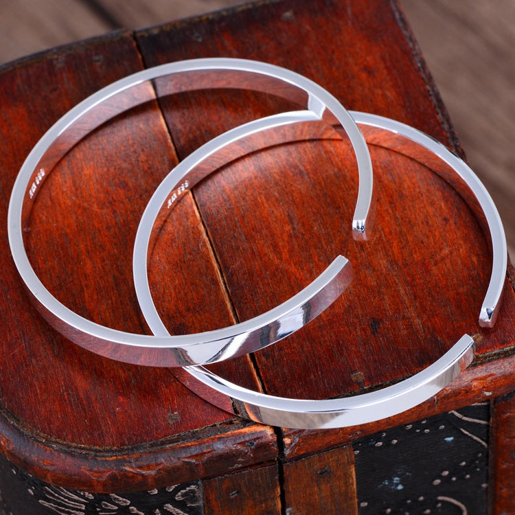 Sterling Silver Bracelet Female Pair Of Simple Smooth