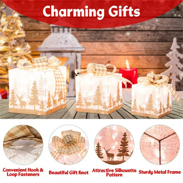 3 PCS Lighted Christmas Gift Box Christmas Decoration