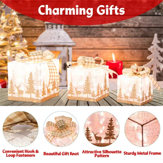3 PCS Lighted Christmas Gift Box Christmas Decoration