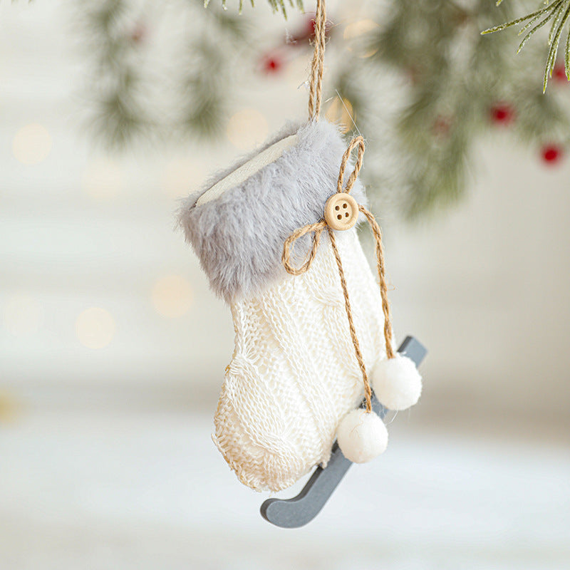 White Plush Fabric Pendant Gloves Sled Creative Christmas Tree Ornaments
