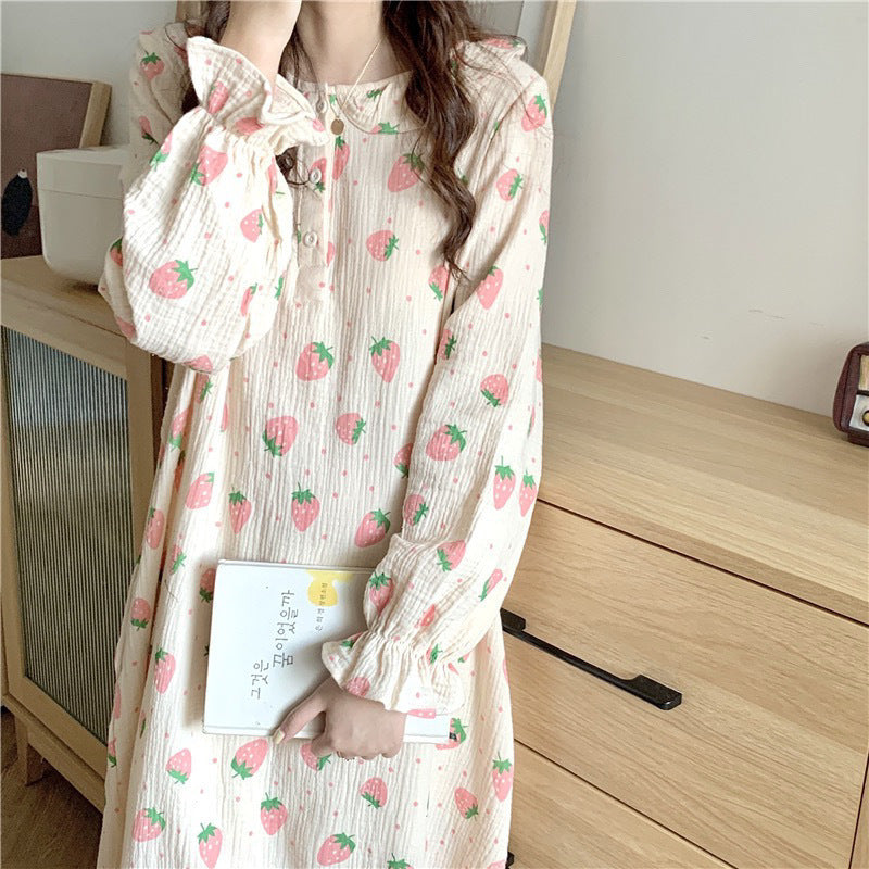 Strawberry Nightdress Women's Long Sleeve Outerwear Homewear