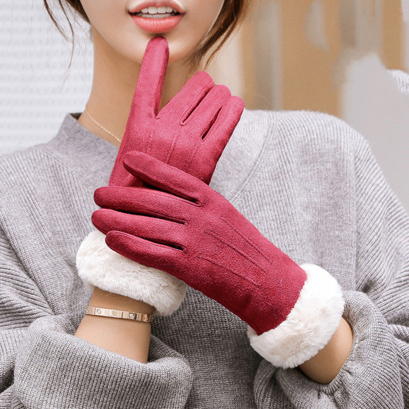 Women's Autumn Winter Touch Screen Plus Suede Warm Ski Gloves