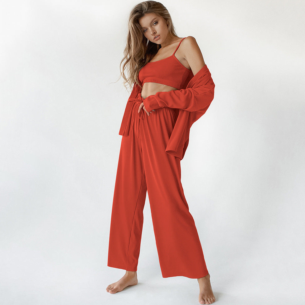Women's Pajamas Vest Three-piece Homewear