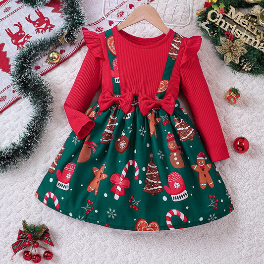 Christmas False Two-piece Patchwork Dress