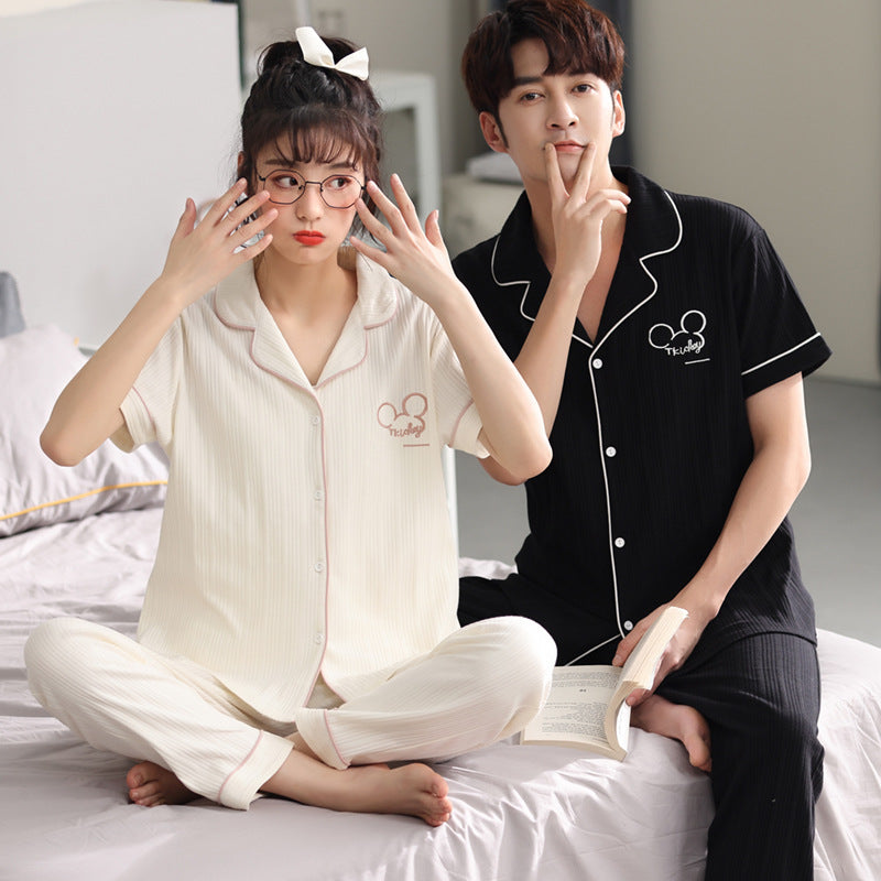 Couple Pajamas Men's Cotton Red Animal Year Trousers Short Sleeve Home Clothes Set