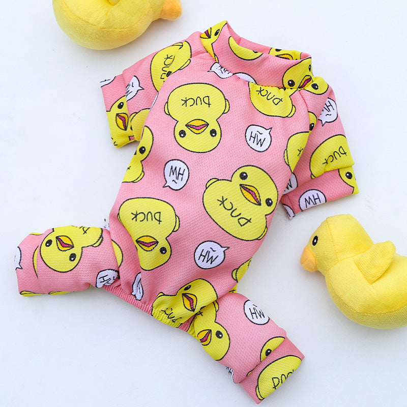 Pet Dog Cat Four-legged Clothes Supplie Duck Cartoon Pajamas Bottoming Out