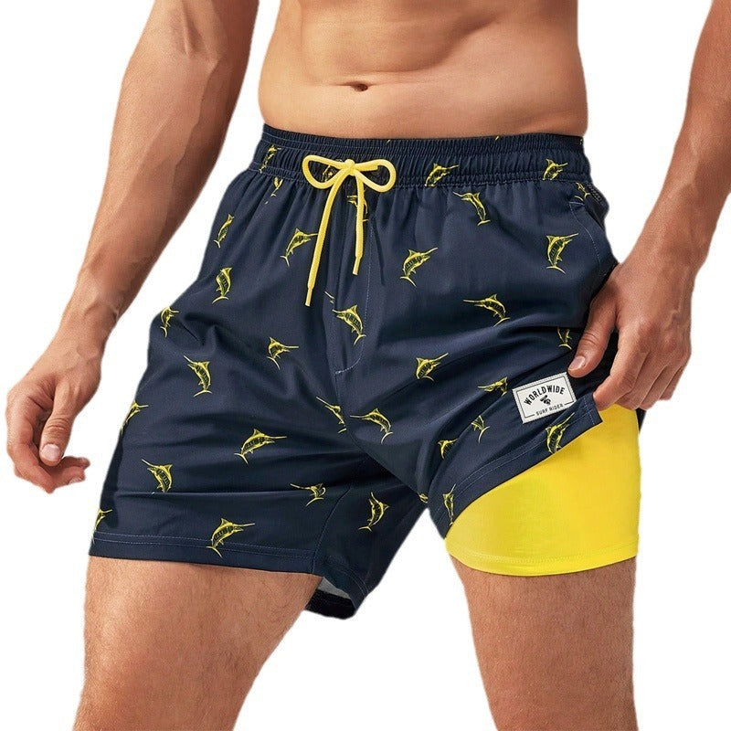European And American Swimming Trunks Beach Pants Two-in-one Men's Anti-embarrassment