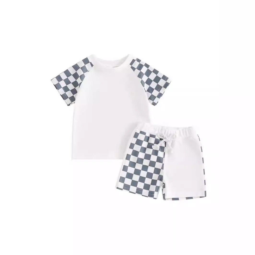 Boys' Patchwork Plaid Shorts Suit