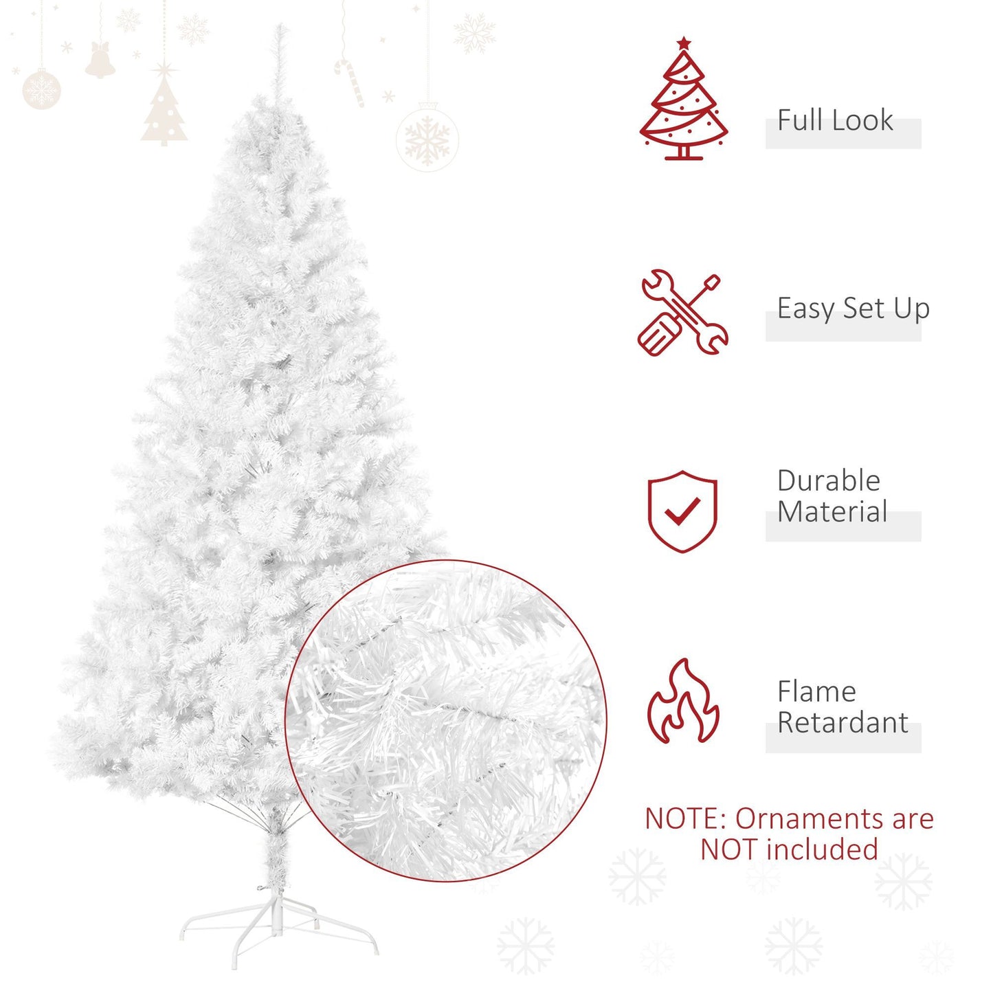 7ft White Christmas Tree Artificial Christmas Tree With 1230 Branch Tips And Metal Stand