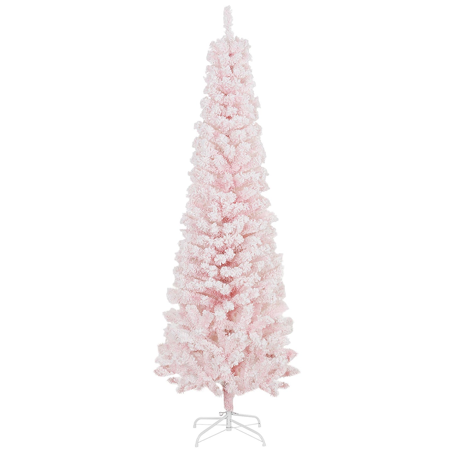 6ft Flocked Christmas Tree, Pencil Christmas Tree With Realistic Branch Tips, Folding Metal Stand