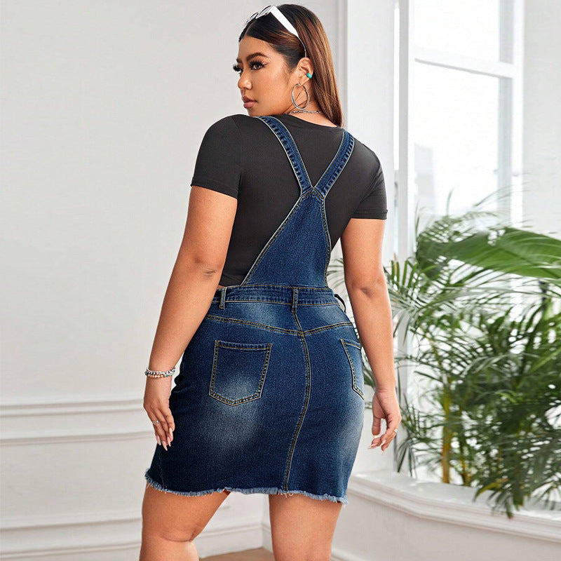 Fashionable Plus-Size Denim Suspender Dress For Women