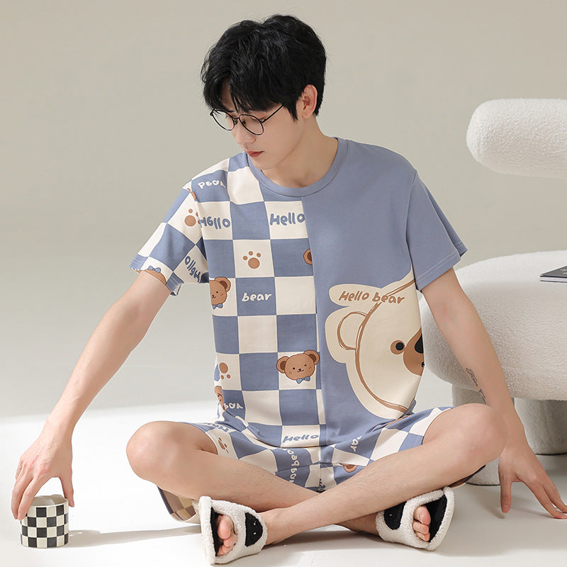 Pure Cotton Couple Pajamas Summer Short Sleeve Shorts