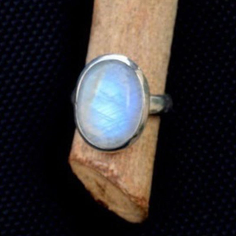 Vintage Thai Silver Moonstone Ring European And American Popular Hand Jewelry