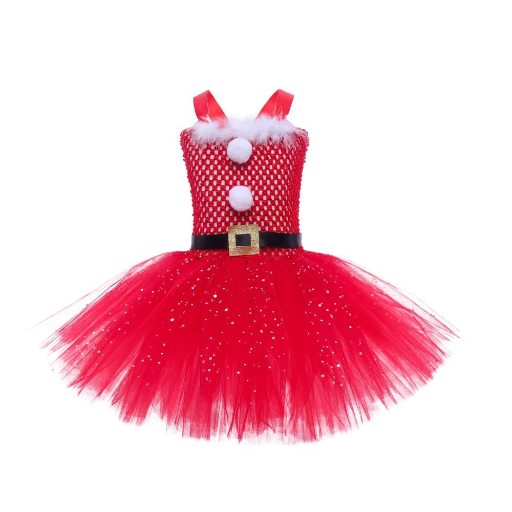 Christmas Children's Sequined Mesh Princess Dress