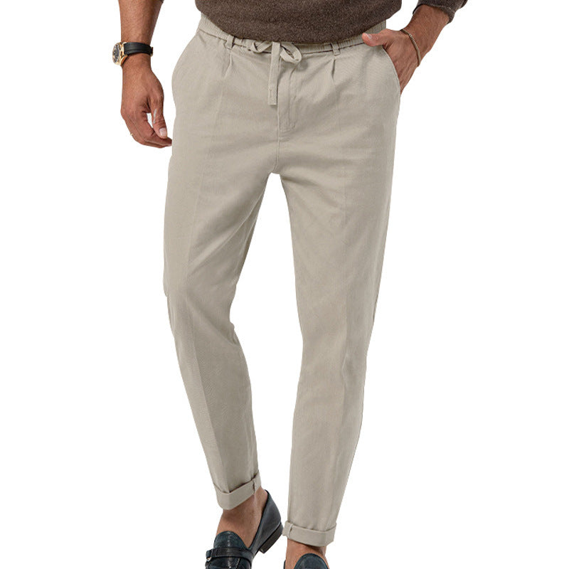Casual Drawstring Pants Men's Business Straight Solid Color Suit Pants