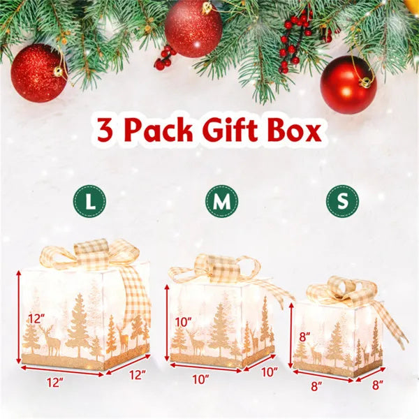 3 PCS Lighted Christmas Gift Box Christmas Decoration
