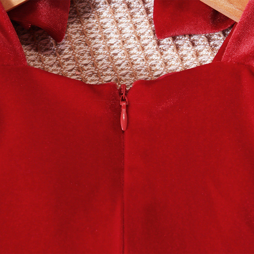Girls' Christmas Bow Suspenders Bud Skirt Dress
