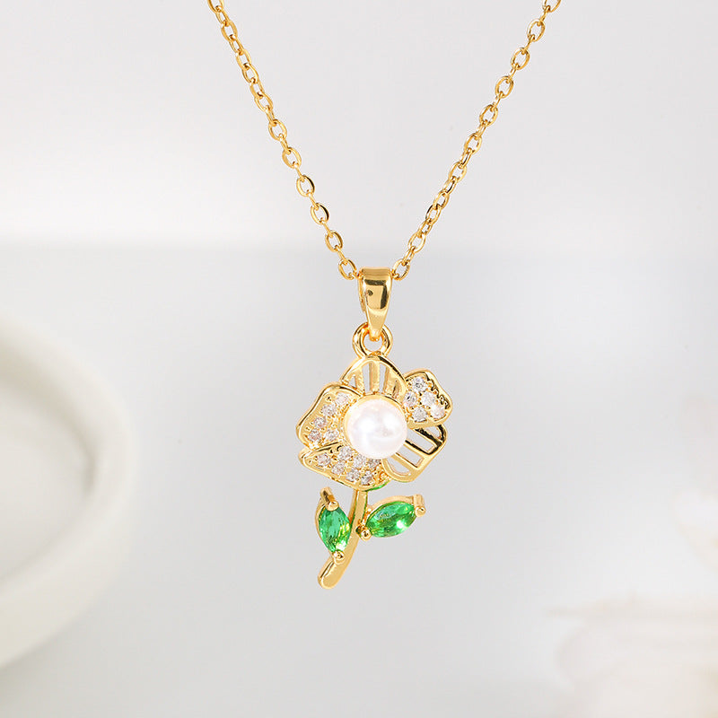 Titanium Steel Five-pointed Star Butterfly Wings Four-leaf Clover Inlaid Zircon Pendant Necklace