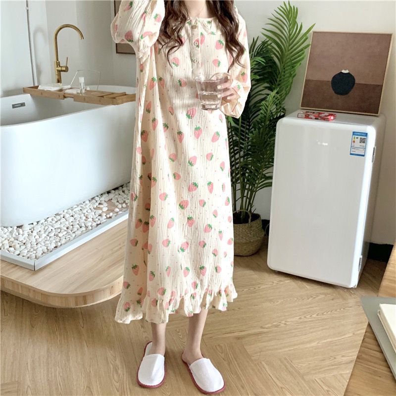 Strawberry Nightdress Women's Long Sleeve Outerwear Homewear