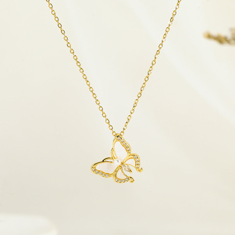 Titanium Steel Five-pointed Star Butterfly Wings Four-leaf Clover Inlaid Zircon Pendant Necklace