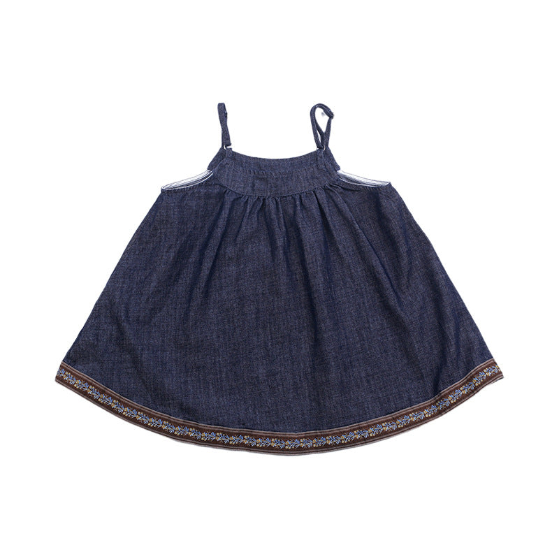 New Retro Patchwork Jean Sun-top Fashionable Vacation Style Sleeveless Top