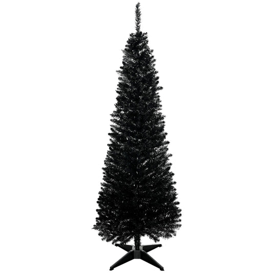 5FT Artificial Christmas Tree, Pencil Christmas Tree With Realistic Branches, Stable Stand, Black
