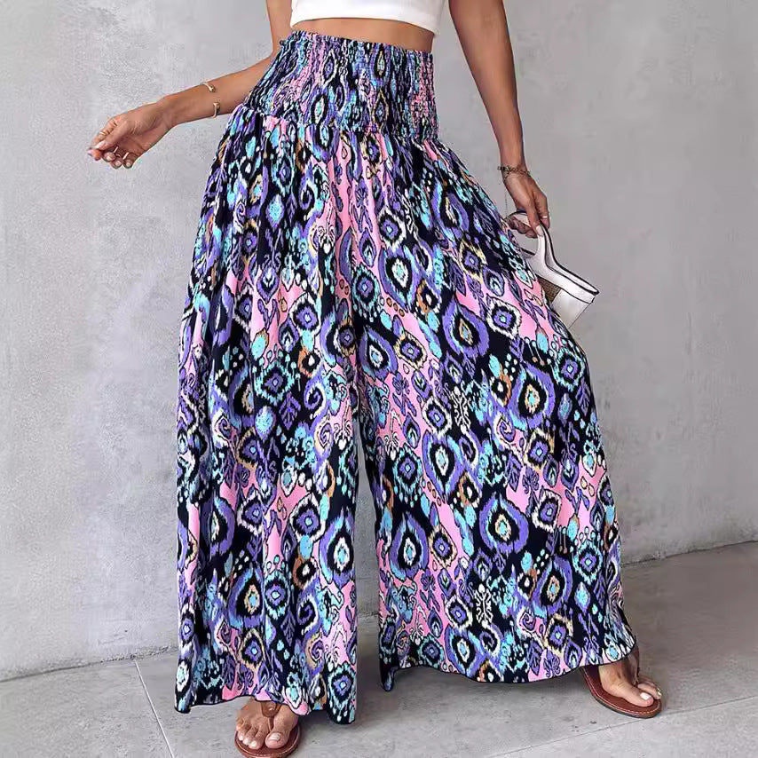Women's Retro Floral Printed Waist-controlled Wide-leg Pants