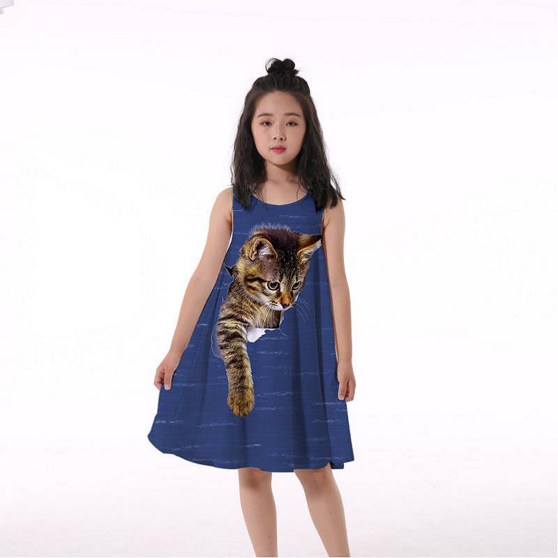 3D Rainbow Print Girls' Dress Nightdress