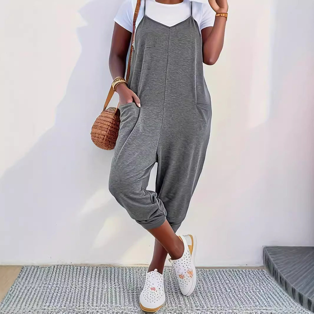 Pocket Sling Loose Casual Jumpsuit Women