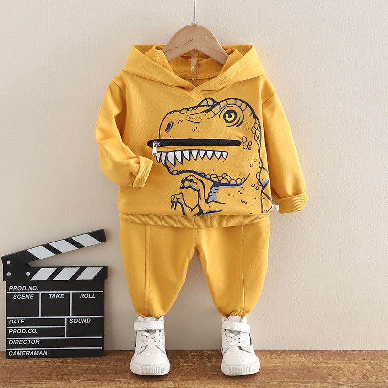 Boys Cartoon Dinosaur Children's Clothing Hooded Cotton Sweater Autumn Two-piece Set