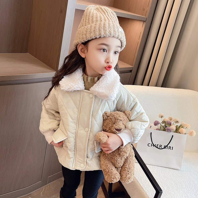 Girls' Winter Casual Jacket Warm Polo Collar Top