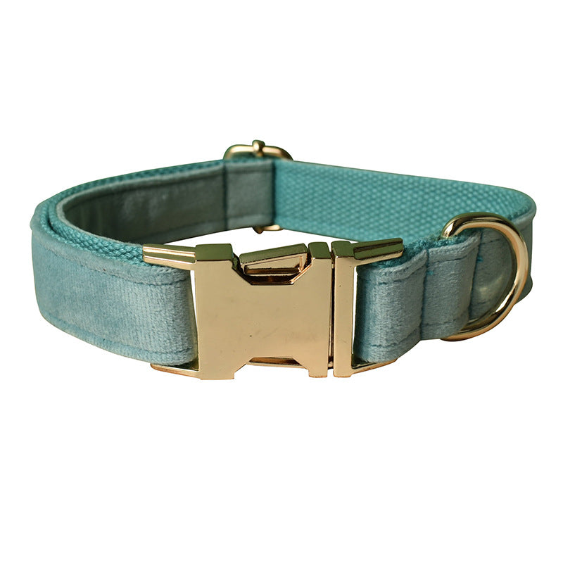 Lake Green Velvet Gold Buckle Dog Collar Double Microfiber