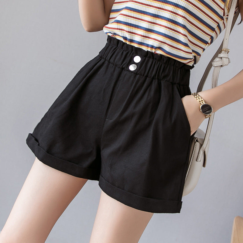 Casual Comfy Wild Shorts Women Elastic High Waist Crimping