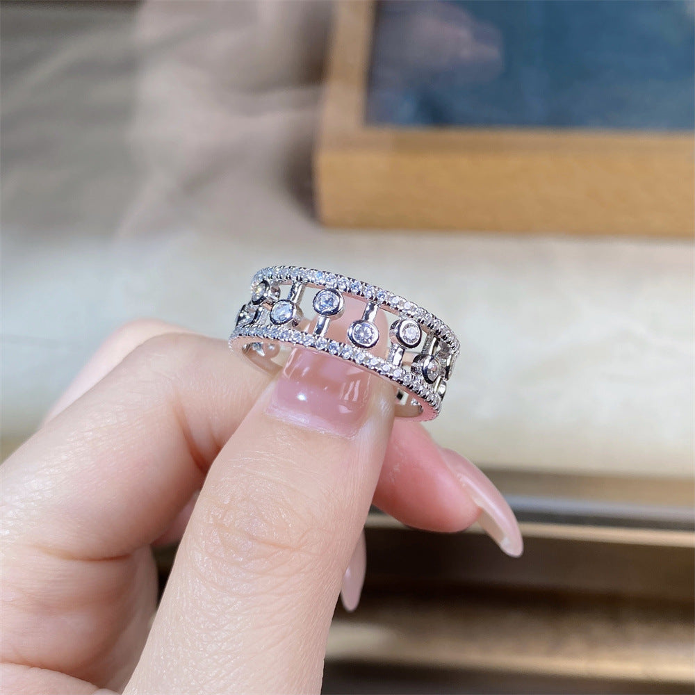 S925 Sterling Silver Hollow Water Drops Stackable Ring 8A Zircon