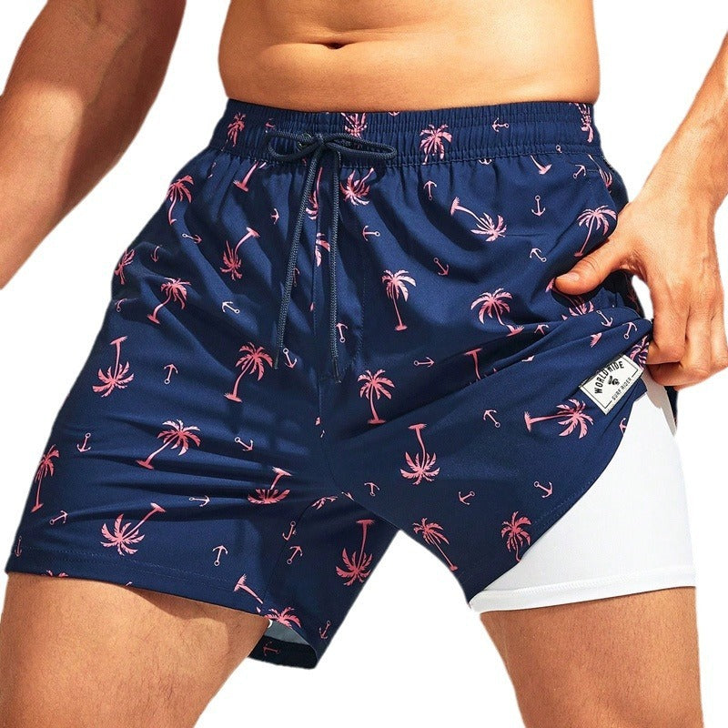 European And American Swimming Trunks Beach Pants Two-in-one Men's Anti-embarrassment