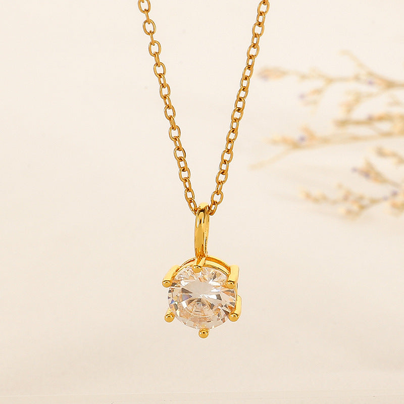 Titanium Steel Five-pointed Star Butterfly Wings Four-leaf Clover Inlaid Zircon Pendant Necklace