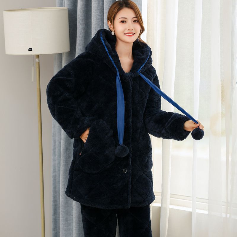 Couple Thickening Warm Plus Velvet Cute Sweet Coral Fleece Pajamas Set