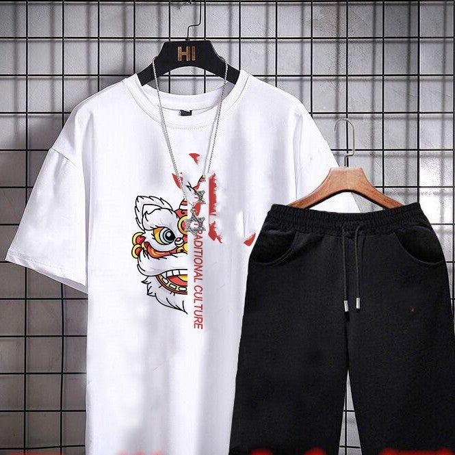 New Korean Version Of The Trend Of Men's Short-sleeved T-shirt Shorts Casual Two-piece Suit Men