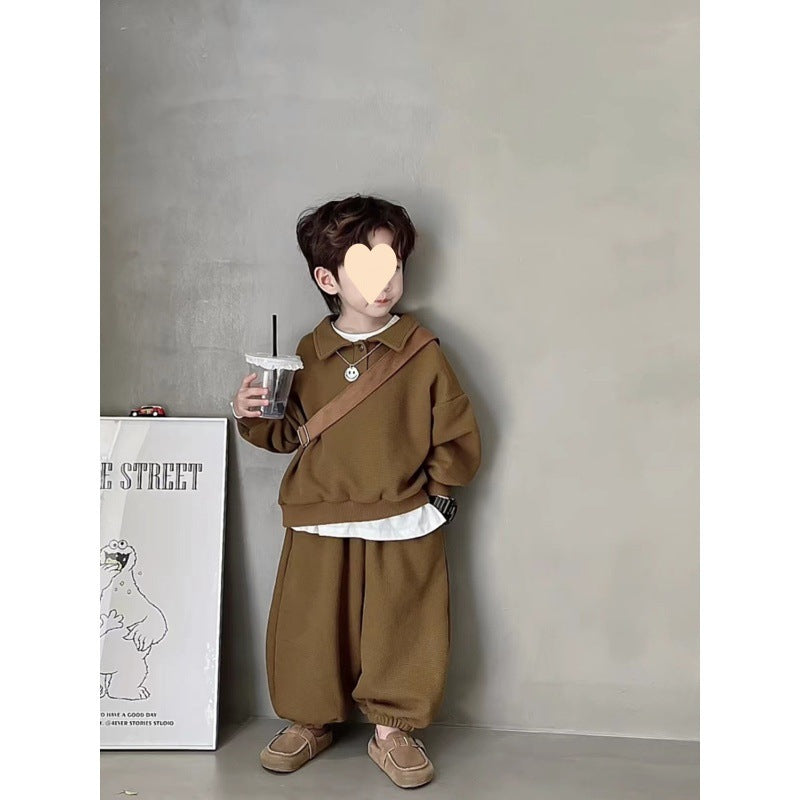 Boys' Simple Waffle Top Pants Suit
