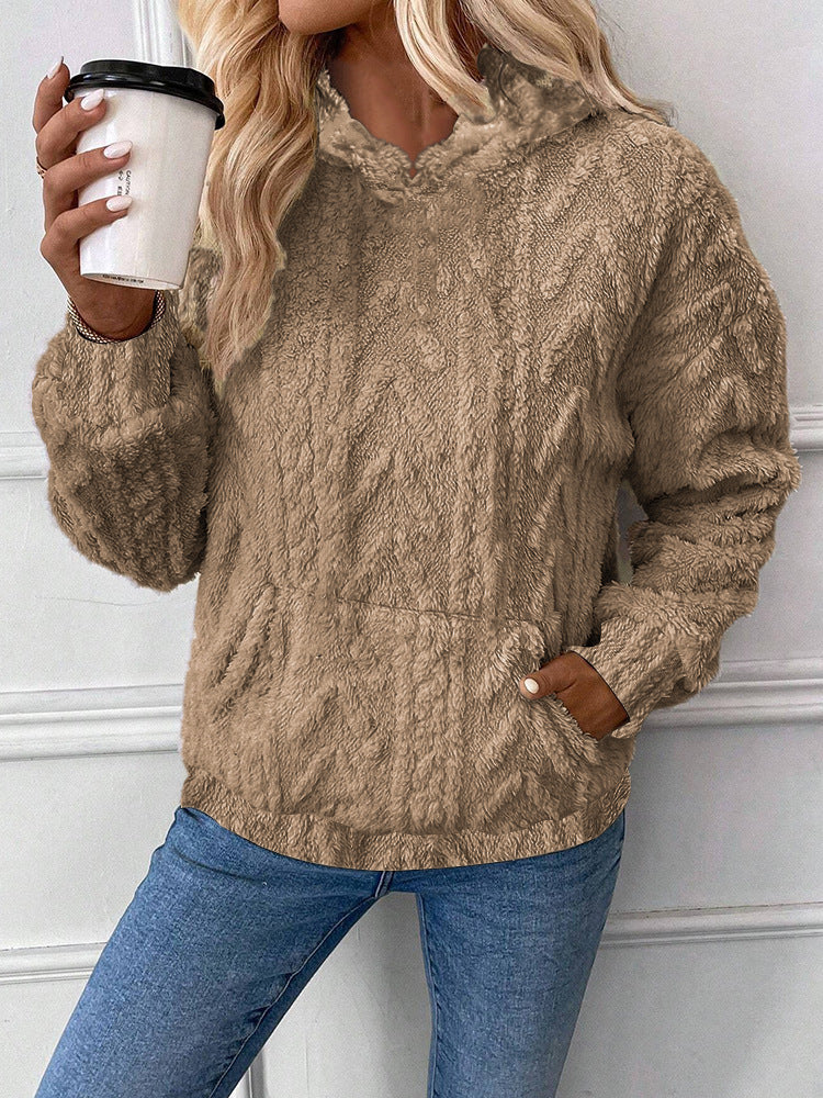 Women's Pullover Jacquard Hooded Loose Fleece Sweatshirt