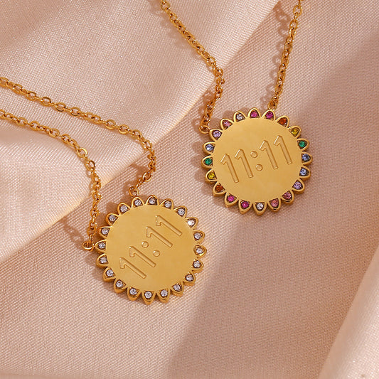 18K Gold Micro Inlay Rhinestone SUNFLOWER Pendant Necklace