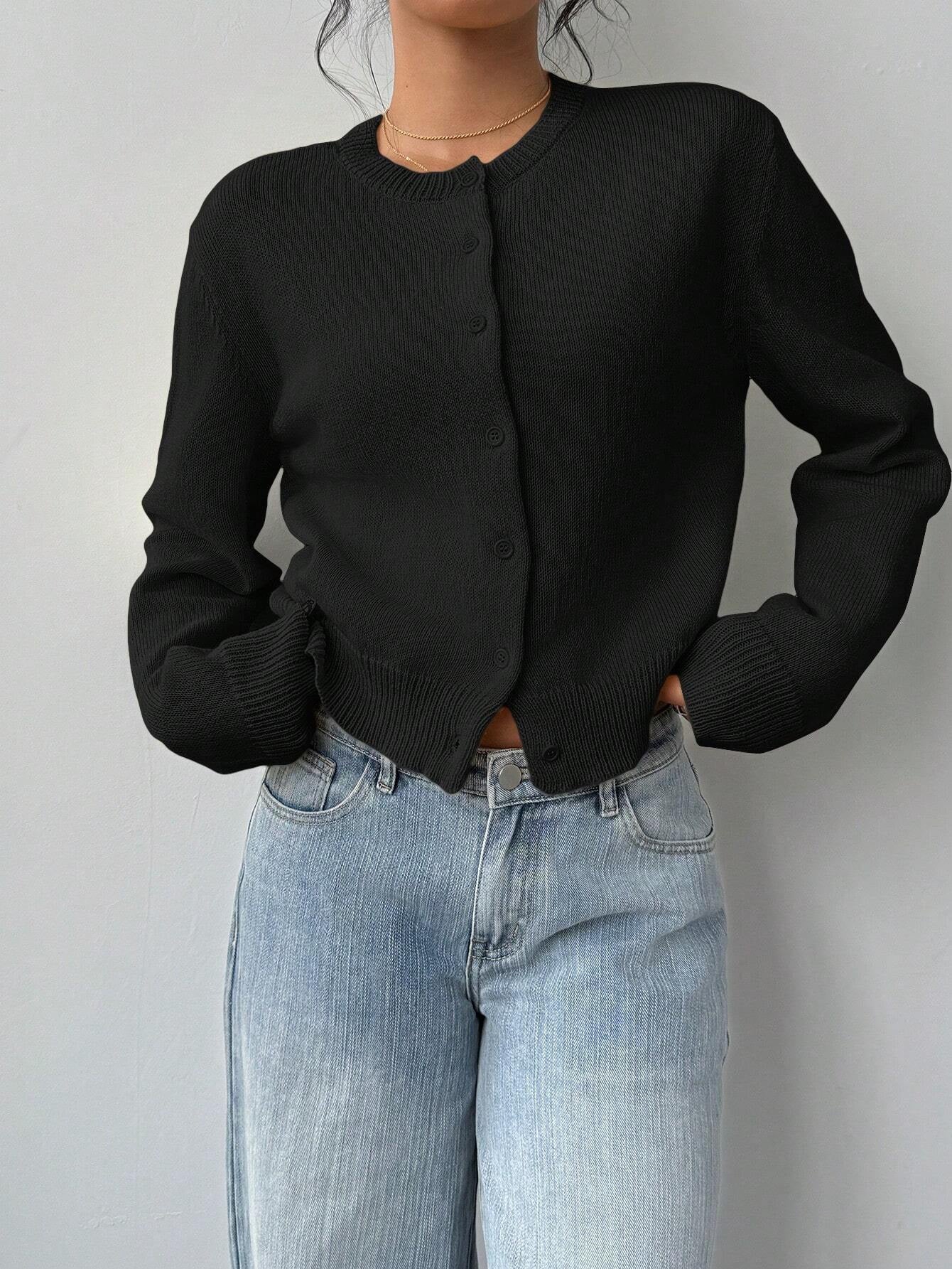 Chic Long Sleeved Knitted Cardigan Fashion Slim Solid Color Short Sweater For Women Clothing