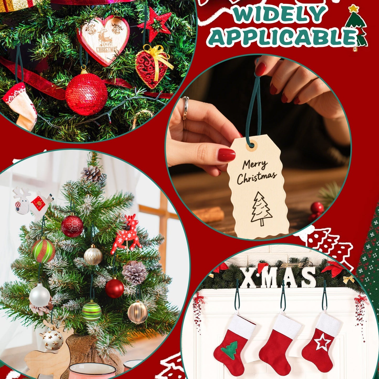 150Pcs Ornaments String For Christmas Tree, Adjustable Ornaments Ribbon Hangers Christmas Ties String Ribbon Loops For Ornament Hanging Tree Decorations, Green Selling On Amazon Is Prohibited