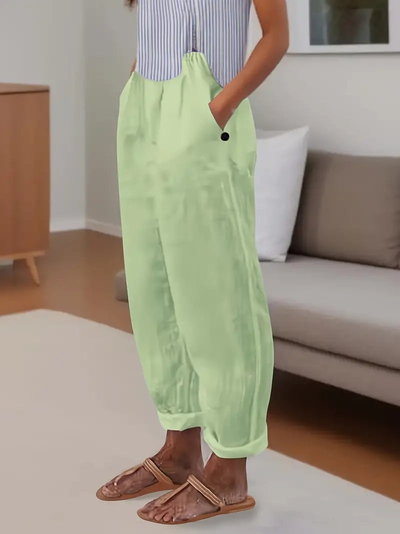 Women's Temperament Commuter Cotton Linen Straight Pocket Casual Pants