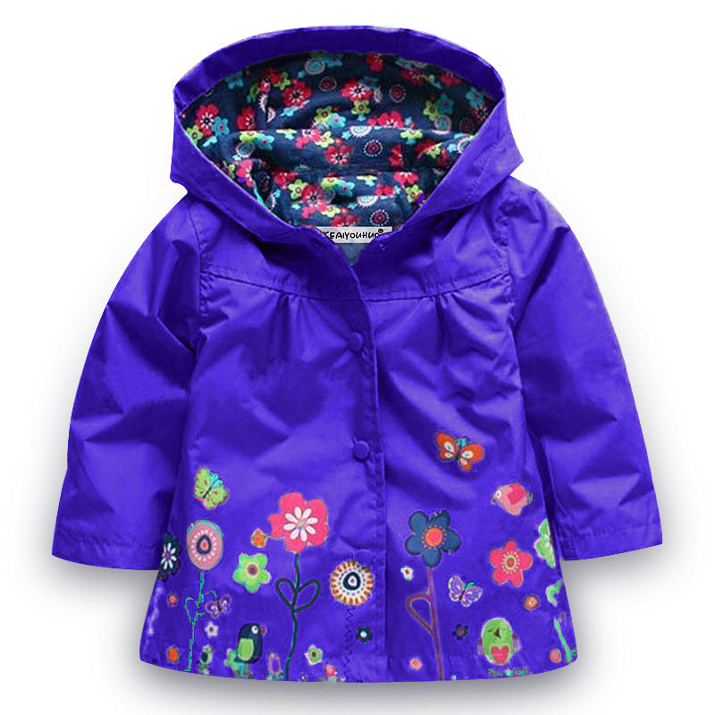 Girls' Cute Flowers Windproof And Rainproof Shell Jacket