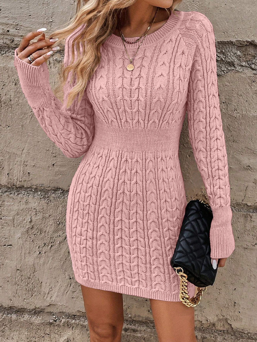 Women's Round Neck Solid Color Slim-fit Hip Skirt