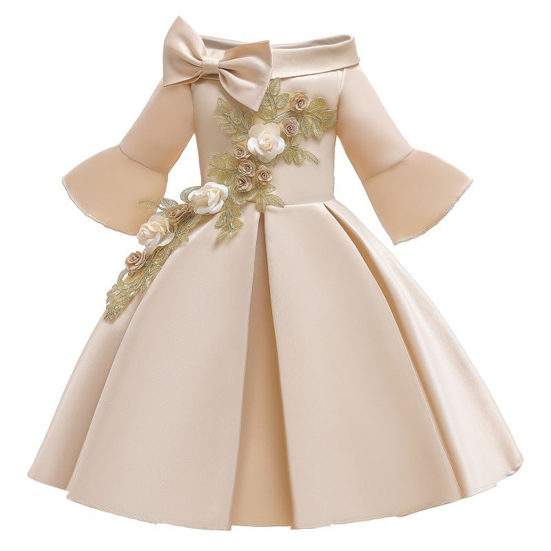 Christmas Champagne Red Embroidered Dress Princess Dress Kindergarten Female Treasure Sleeve Dress